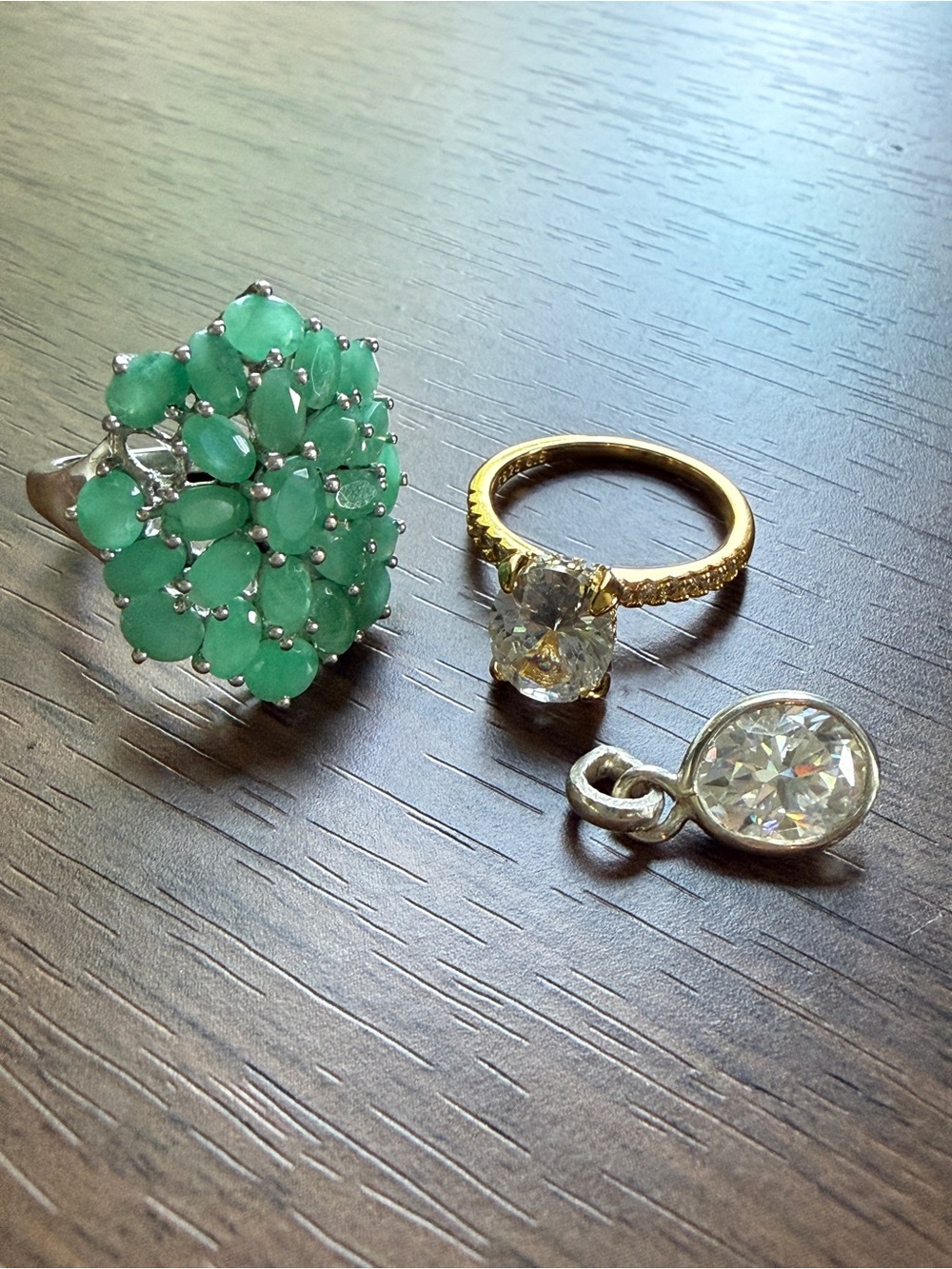 Lot of Damaged Emerald Sterling Ring w/ Moissanite & Sterling Ring & Pendant
